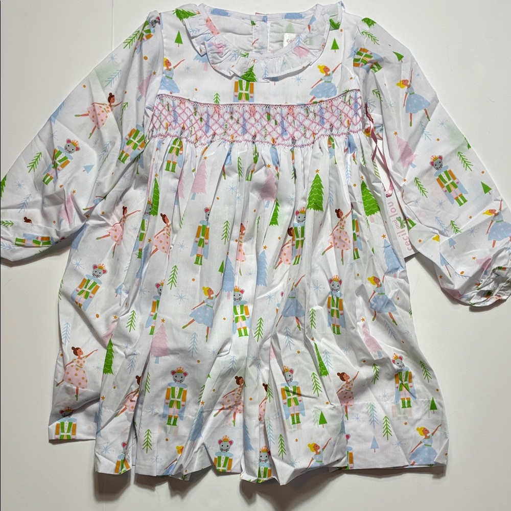 Girls White Holiday Nutcracker & Ballerina Smocked Dress